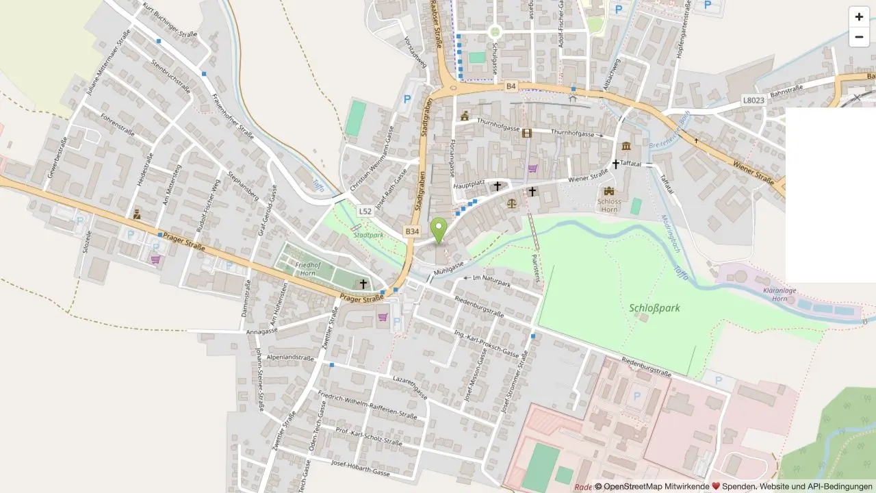 Kartenausschnitt zur Ordination in der Prager Straße 5 in Horn